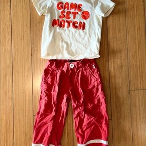 Mini Rodini kids outfit size 2-3 92/98 unisex t shirt & pants tennis red